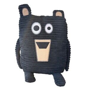 Lazy One Black Corduroy Bear Plush Pillow Nursery Decor Stuffed Cushion, Cleaned